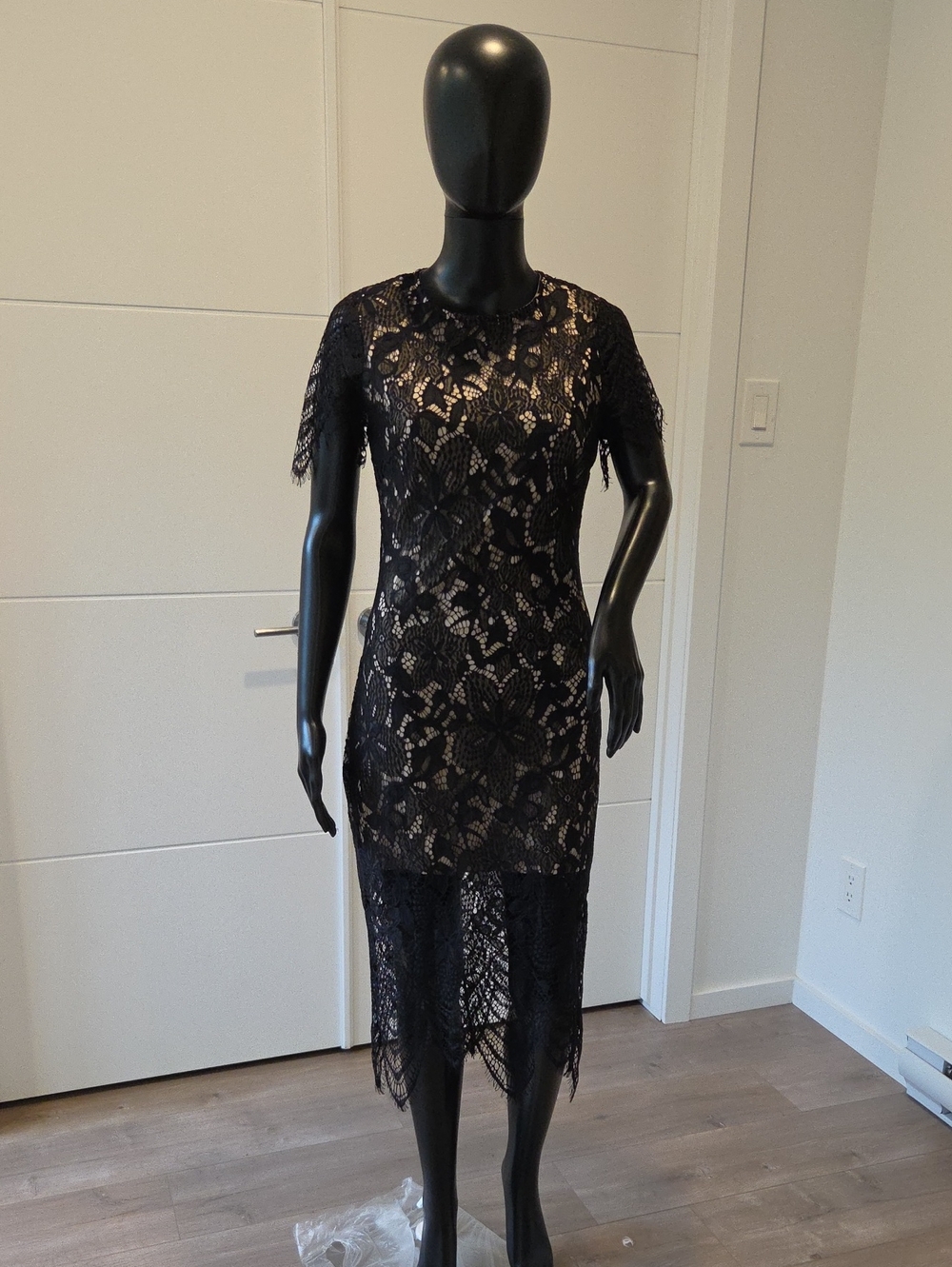 love, Fire Black Lace Midi Dress with Sheer Scalloped Hem